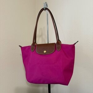 Longchamp Le Pliage Tote Bag Fuchsia Nylon Leather Trim Medium